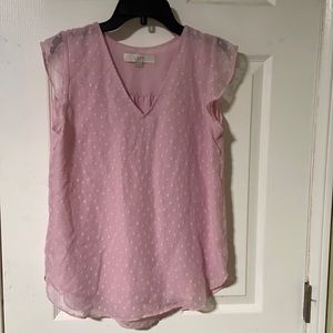 Loft Pink polka dot blouse Size XS
